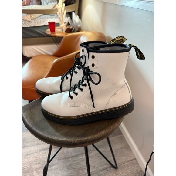 Dr. Martens Zavala White Lace Up Combat Boots sz 10 EUC - Picture 6 of 9